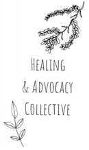 Poster reading "Healing & Advocacy Collective" with drawing a tree branch hanging